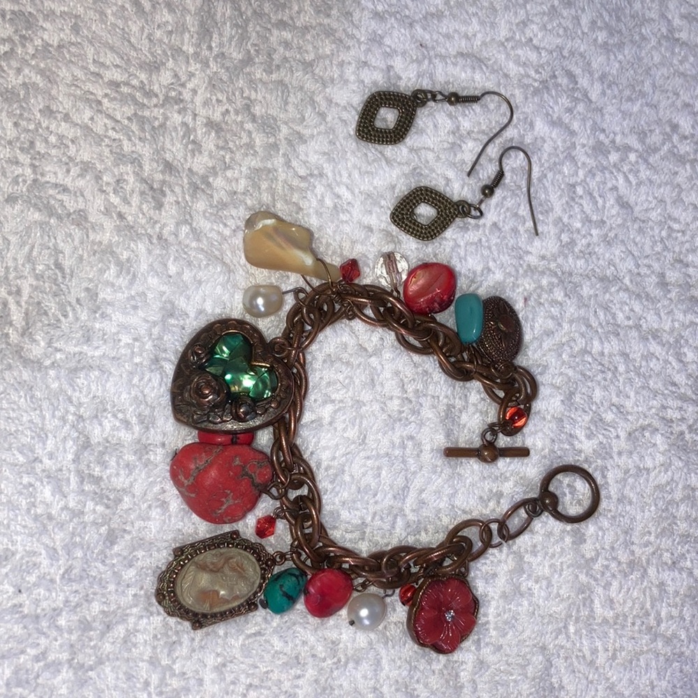 Rock charms bracelet set with matching earrings.